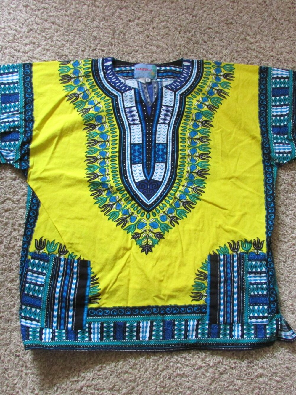 Carribbean XL Jamaican African "Dashiki" Caribbean Shirt Yellow Blue